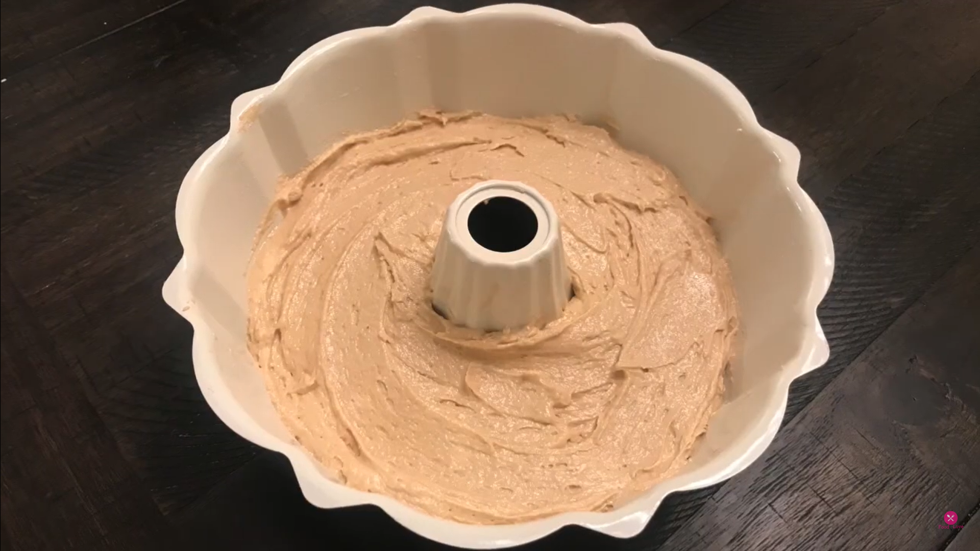 almond cake batter in the pan