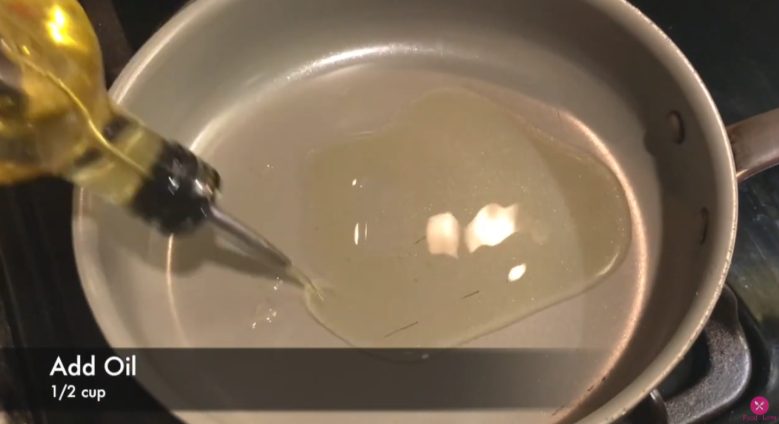 a pan on the stove with oil in it