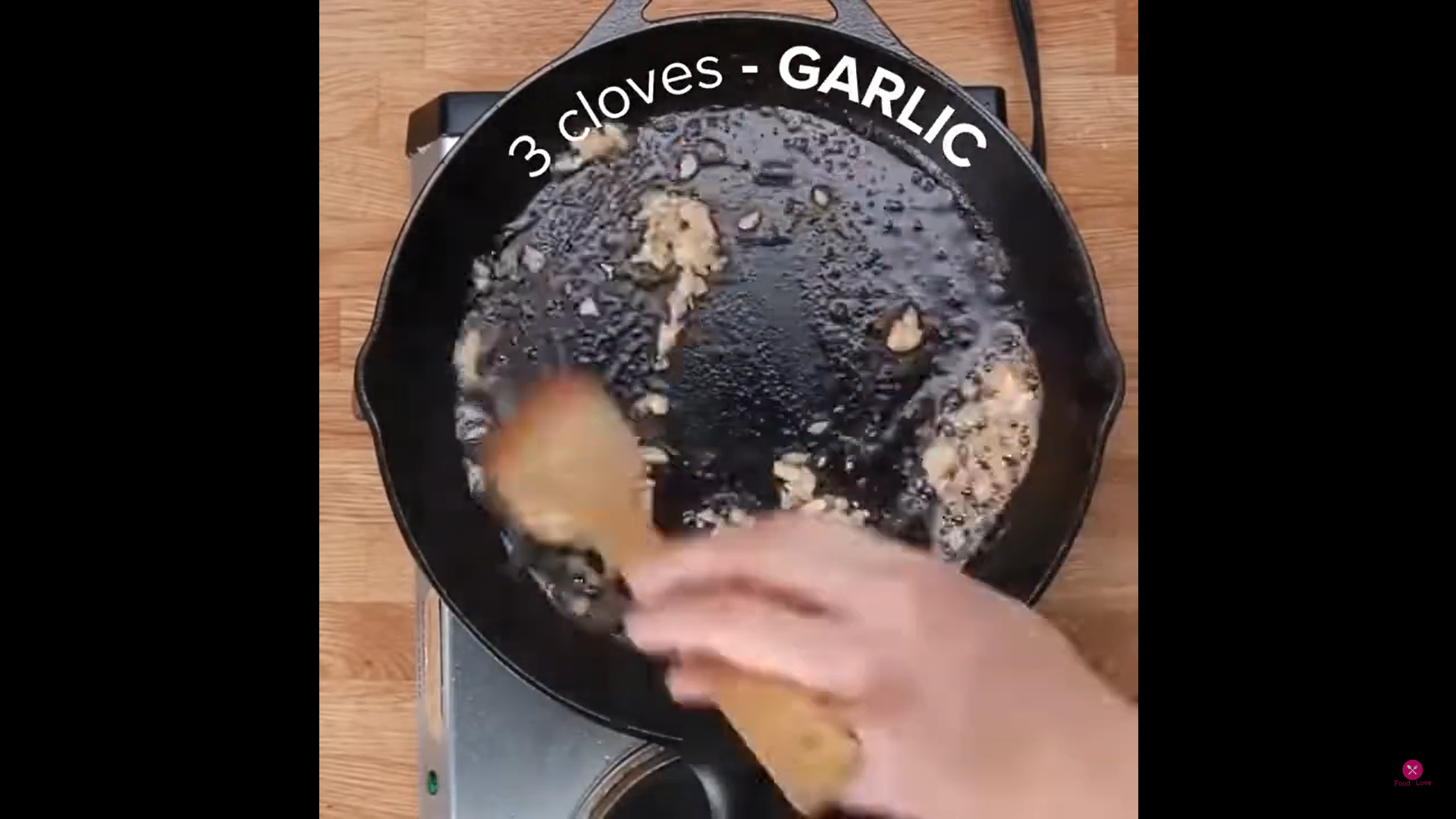 frying garlic in a frying pan