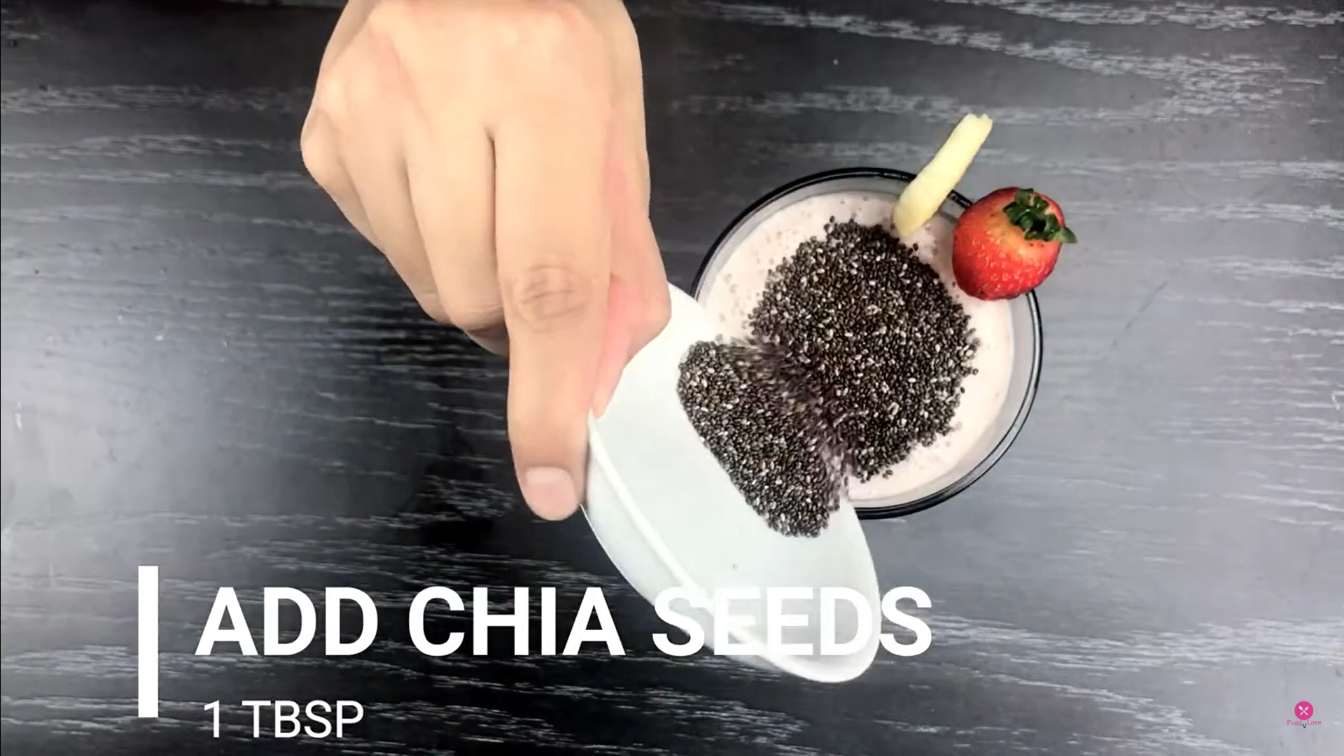 adding chia seeds in the shake