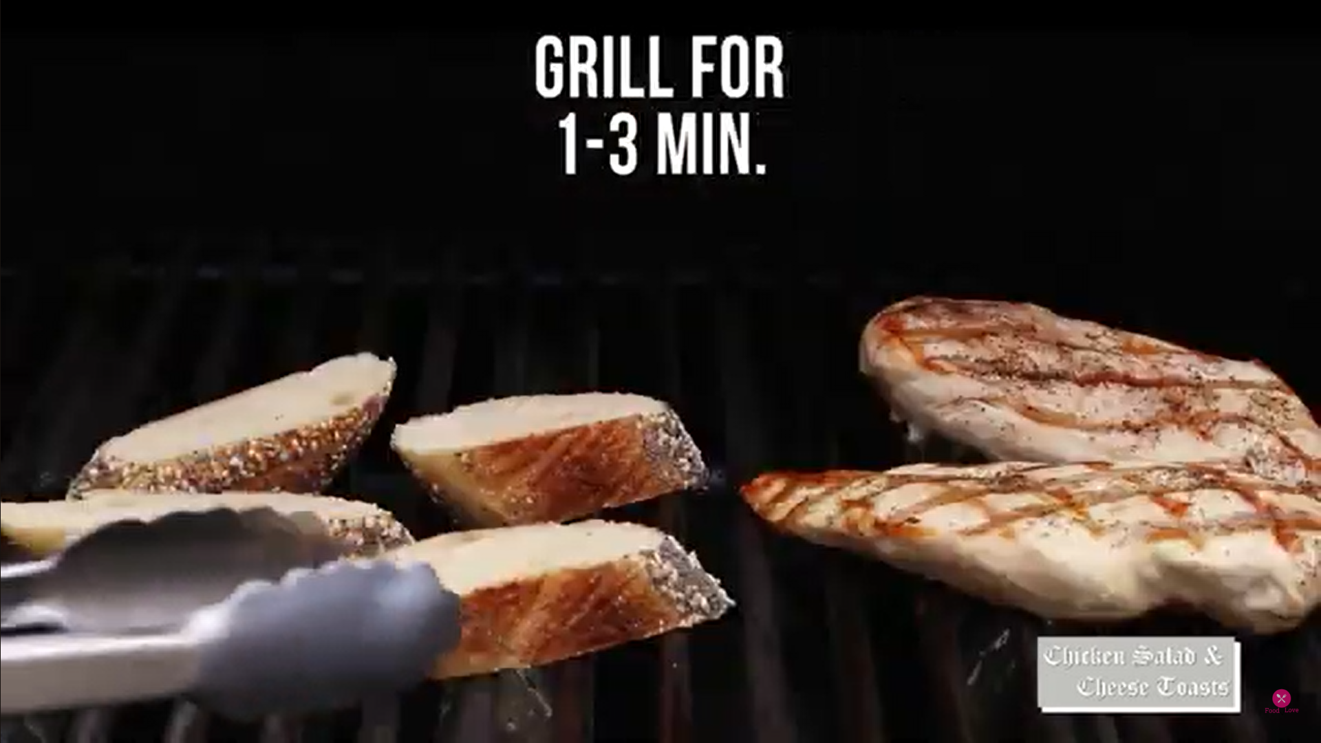 chicken and bread being grilled