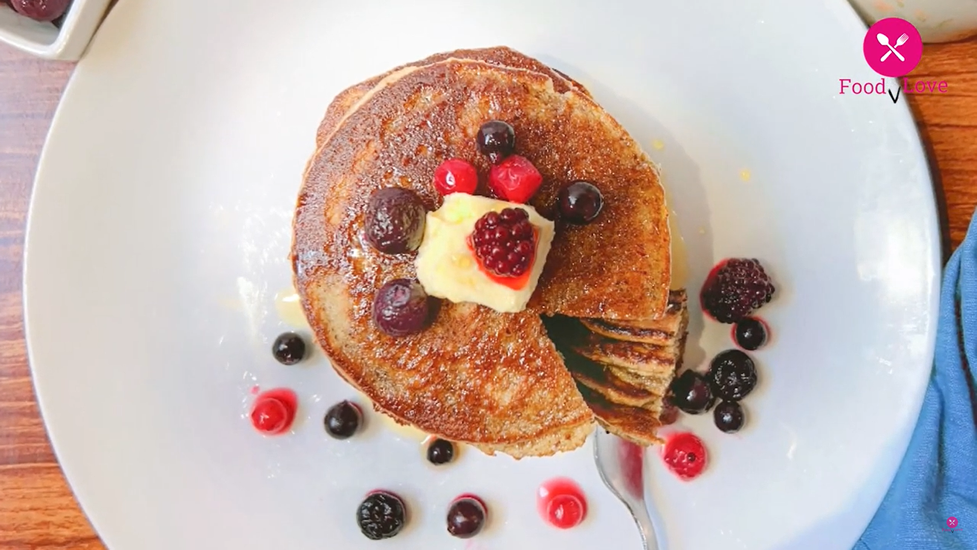 almond pancakes ready to serve with different toppings