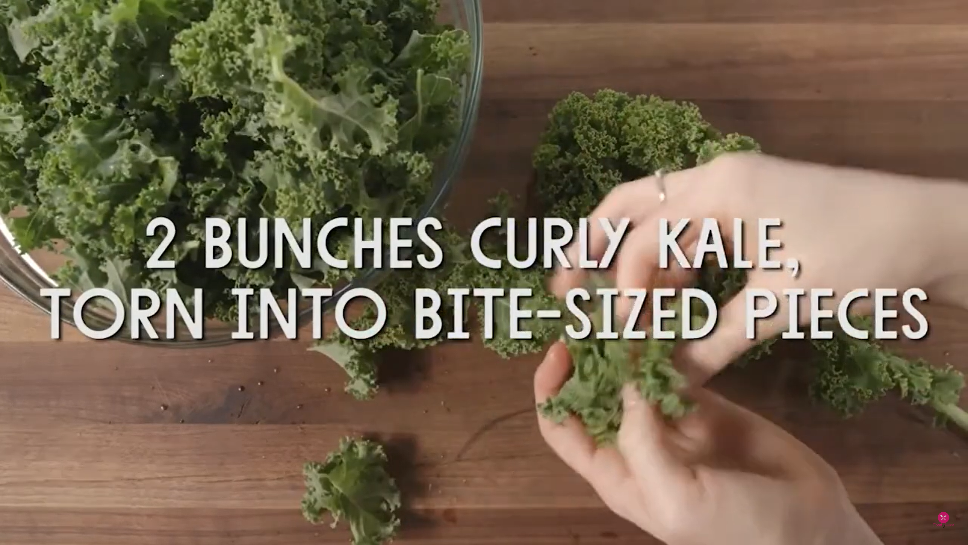 Breaking kale into small peices