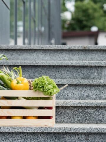 box with fruits and vegetables